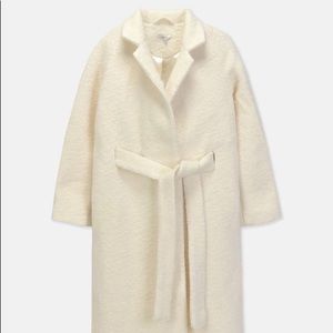GANNI Fenn Boucle Wool Long Wrap Coat in Egret